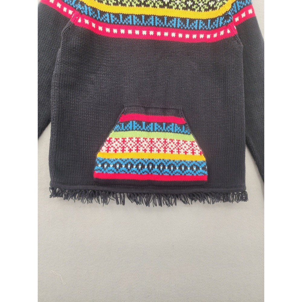 Hanna Andersson Fair Isle Fringe Sweater Charcoal Gray Neon Cotton Knit Medium - Picture 5 of 12